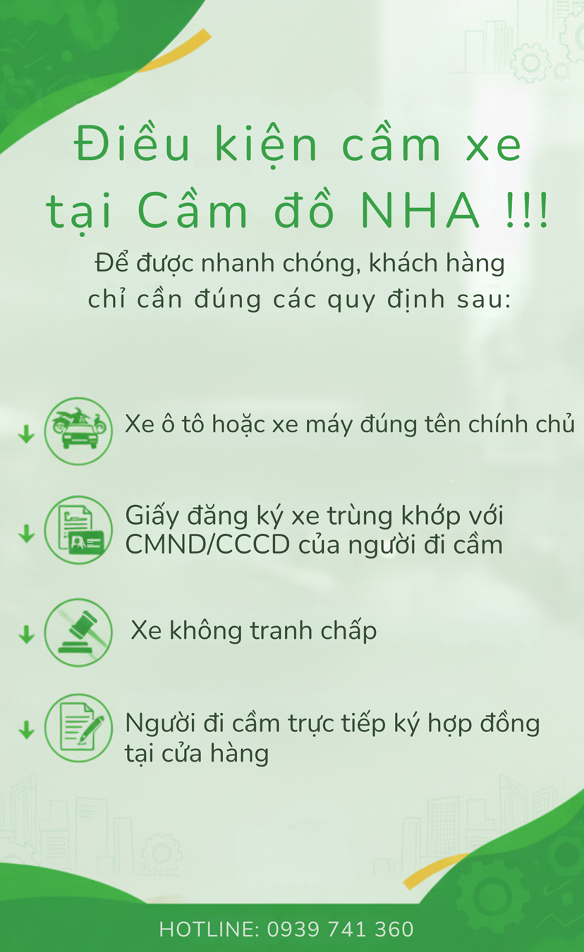 Điều kiện cầm xe tại Cầm đồ NHA !!! Điều kiện cầm xe tại Cầm đồ NHA !!!